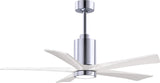 Matthews Fan PA5-CR-MWH-52 Patricia-5 five-blade ceiling fan in Polished Chrome finish with 52” solid matte white wood blades and dimmable LED light kit 