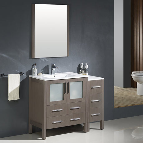 Fresca FVN62-3012GO-UNS Fresca Torino 42" Gray Oak Modern Bathroom Vanity w/ Side Cabinet & Integrated Sink