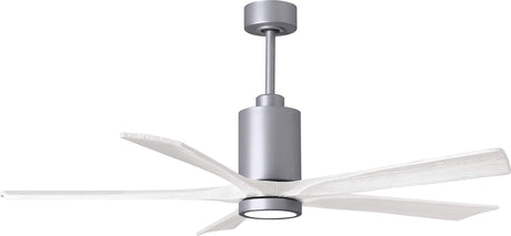 Matthews Fan PA5-BN-MWH-60 Patricia-5 five-blade ceiling fan in Brushed Nickel finish with 60” solid matte white wood blades and dimmable LED light kit