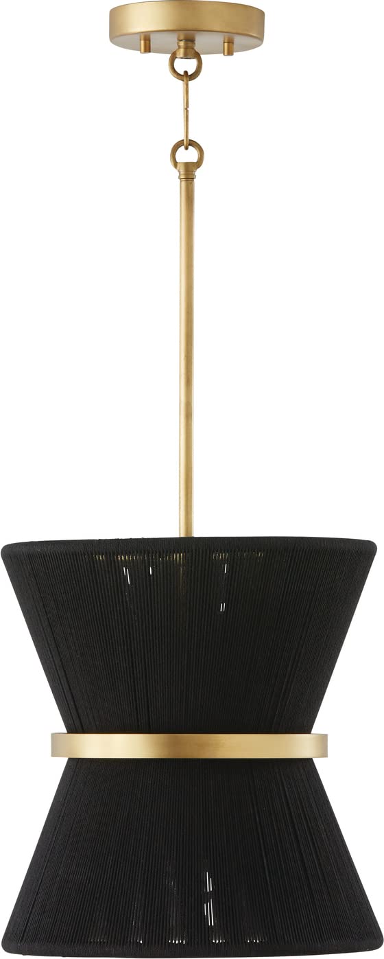 Capital Lighting 341211KP Cecilia 1 Light Pendant Black Rope and Patinaed Brass