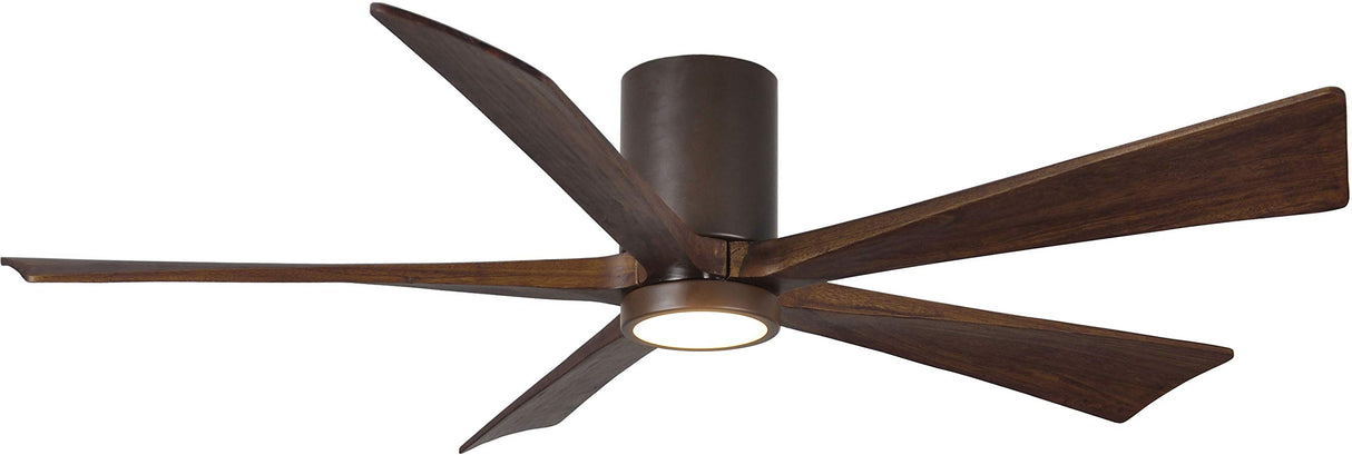 Matthews Fan IR5HLK-TB-WA-60 IR5HLK five-blade flush mount paddle fan in Textured Bronze finish with 60” solid walnut tone blades and integrated LED light kit.