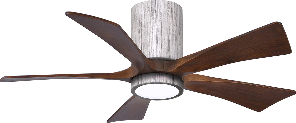 Matthews Fan IR5HLK-BW-WA-42 IR5HLK five-blade flush mount paddle fan in Barn Wood finish with 42” solid walnut tone blades and integrated LED light kit.