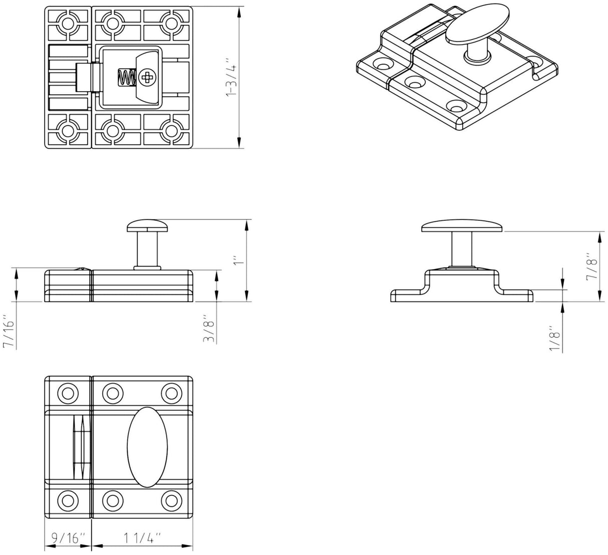 Jeffrey Alexander CL101-SN 1-3/4" Satin Nickel Latches Cabinet Latch