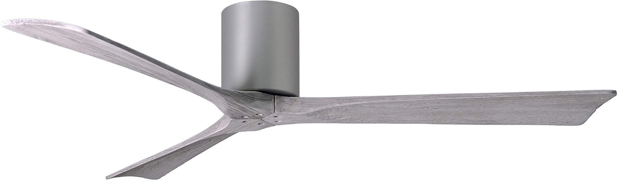 Matthews Fan IR3H-BN-BW-60 Irene-3H three-blade flush mount paddle fan in Brushed Nickel finish with 60” solid barn wood tone blades.