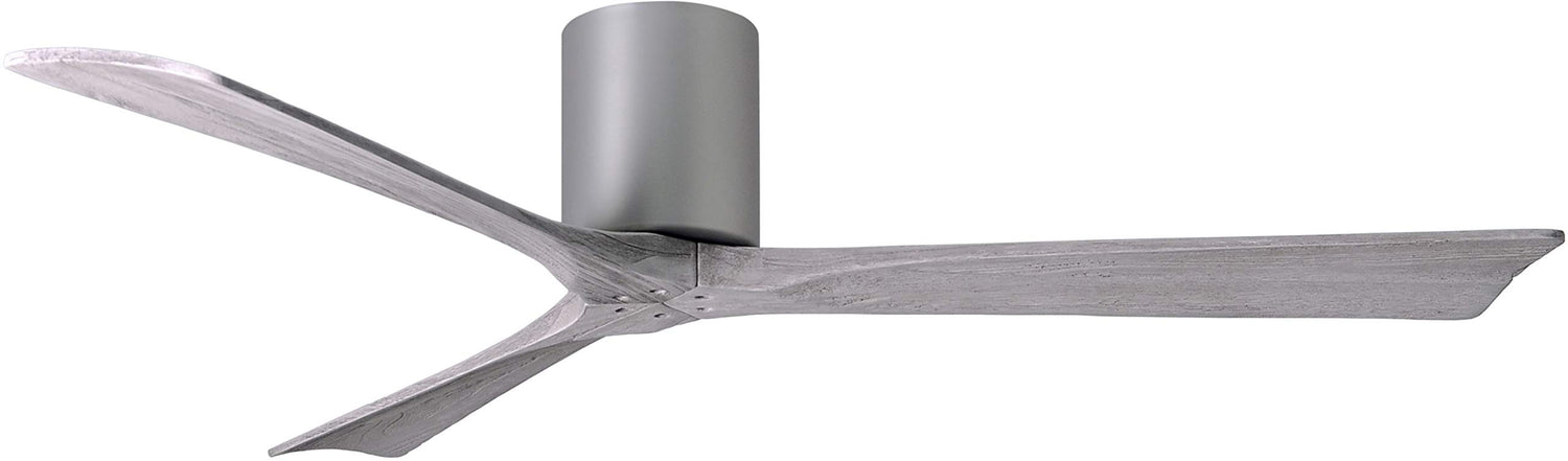 Matthews Fan IR3H-BN-BW-60 Irene-3H three-blade flush mount paddle fan in Brushed Nickel finish with 60” solid barn wood tone blades.