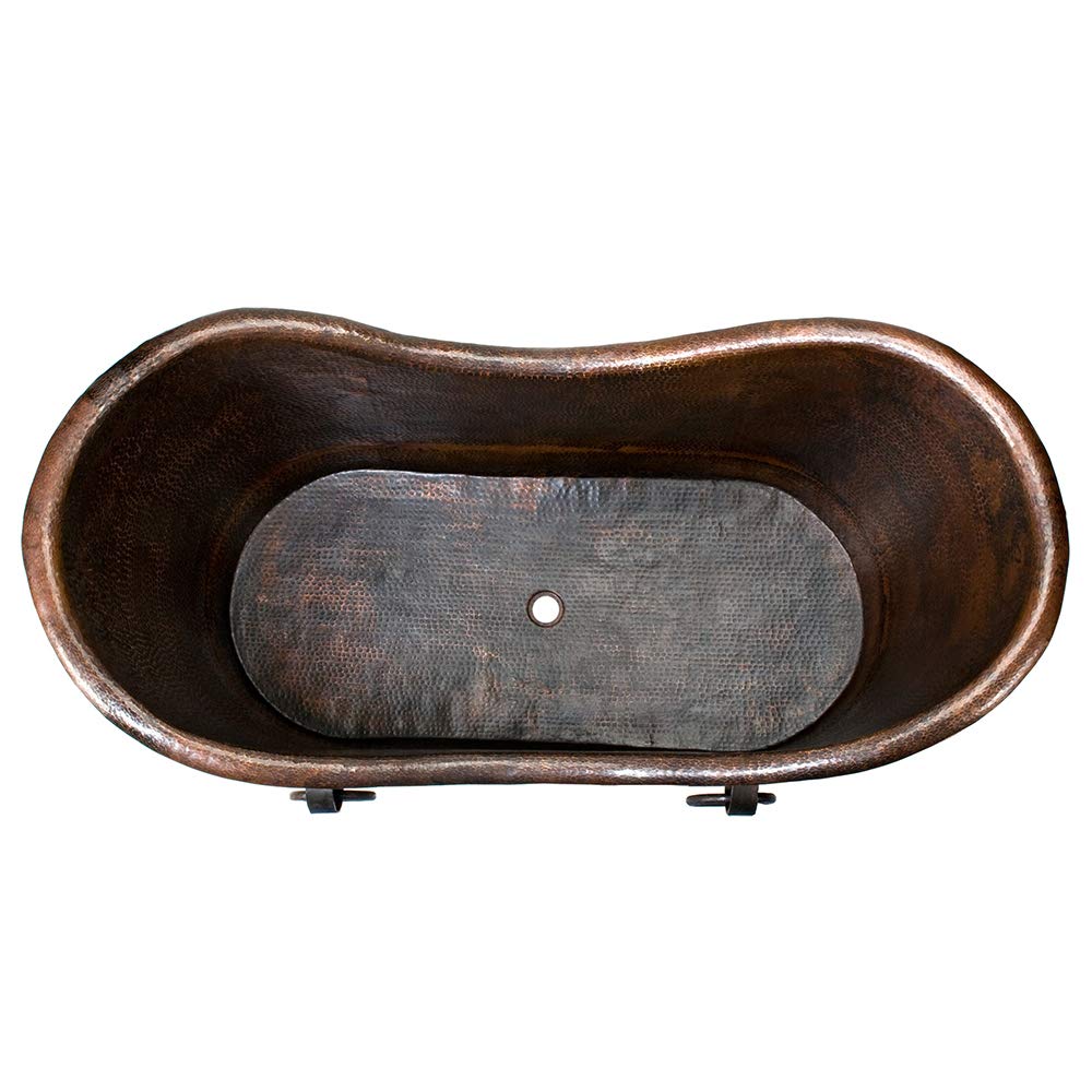 Premier Copper Products BTDR67DB 67-Inch Hammered Copper Double Slipper Bathtub with Rings, Oil Rubbed Bronze