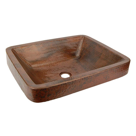 Premier Copper Products VREC19SKDB Rectangle Skirted Vessel Hammered Copper Sink, Oil Rubbed Bronze