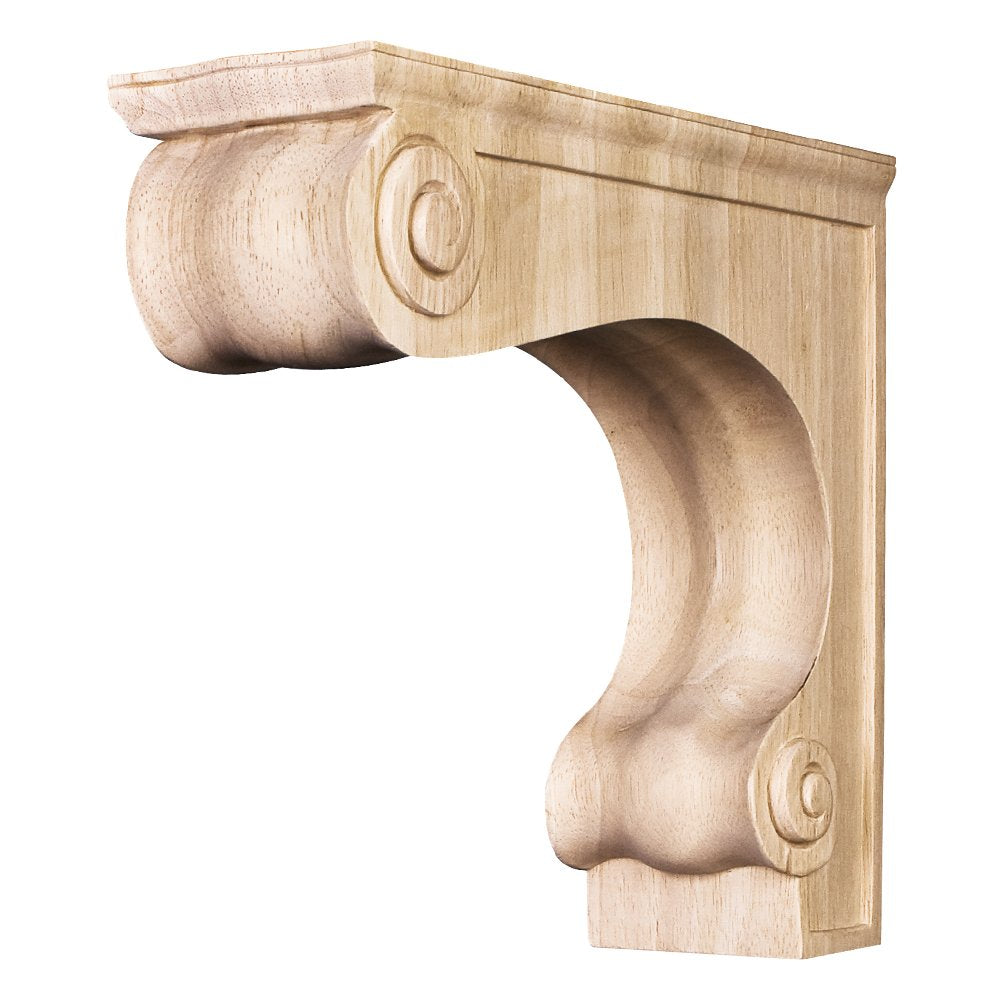 Hardware Resources COR9-2RW 3-3/8" W x 10" D x 9" H Rubberwood Range Hood Corbel