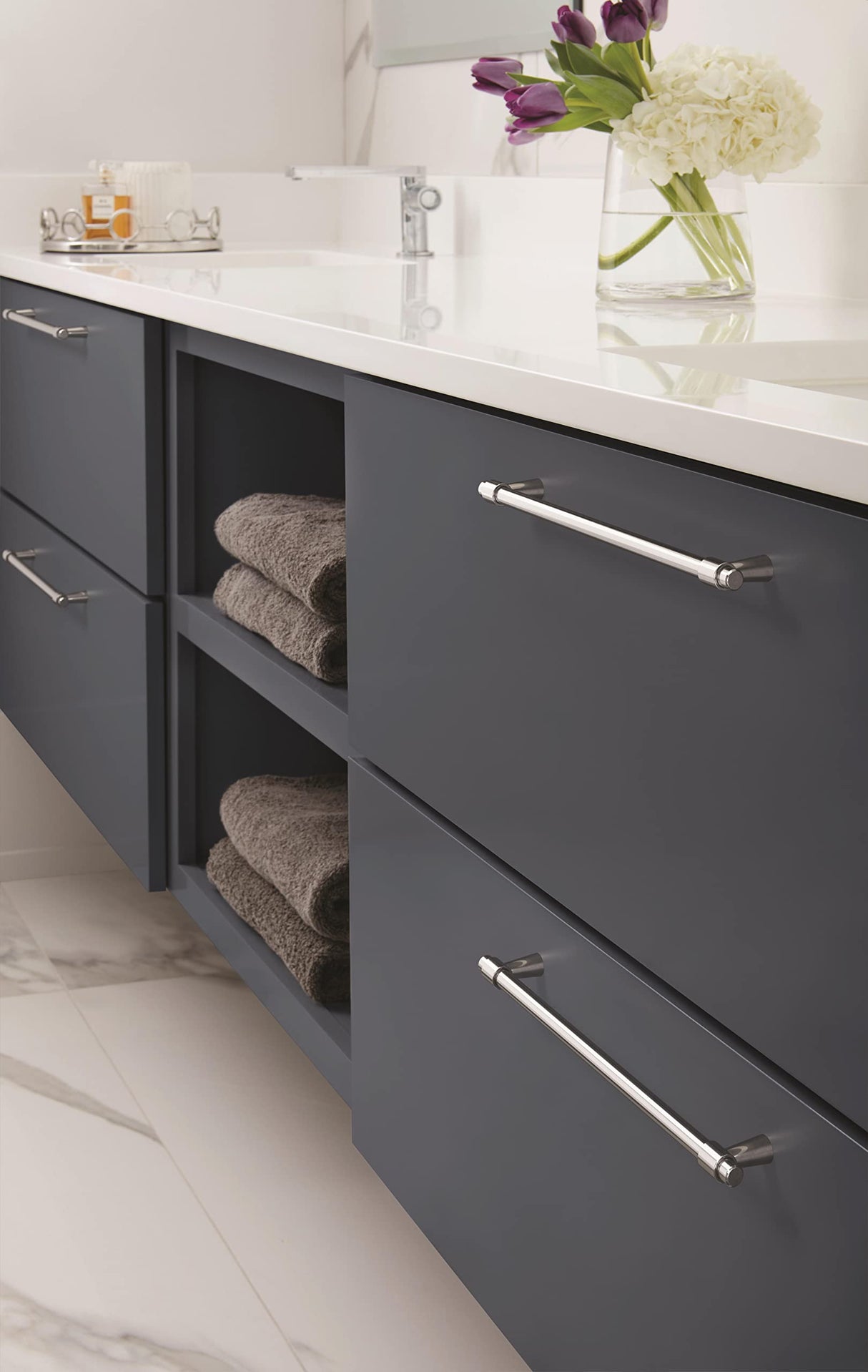 Amerock Cabinet Pull Polished Chrome 8-13/16 inch (224 mm) Center-to-Center Destine 1 Pack Drawer Pull Cabinet Handle Cabinet Hardware