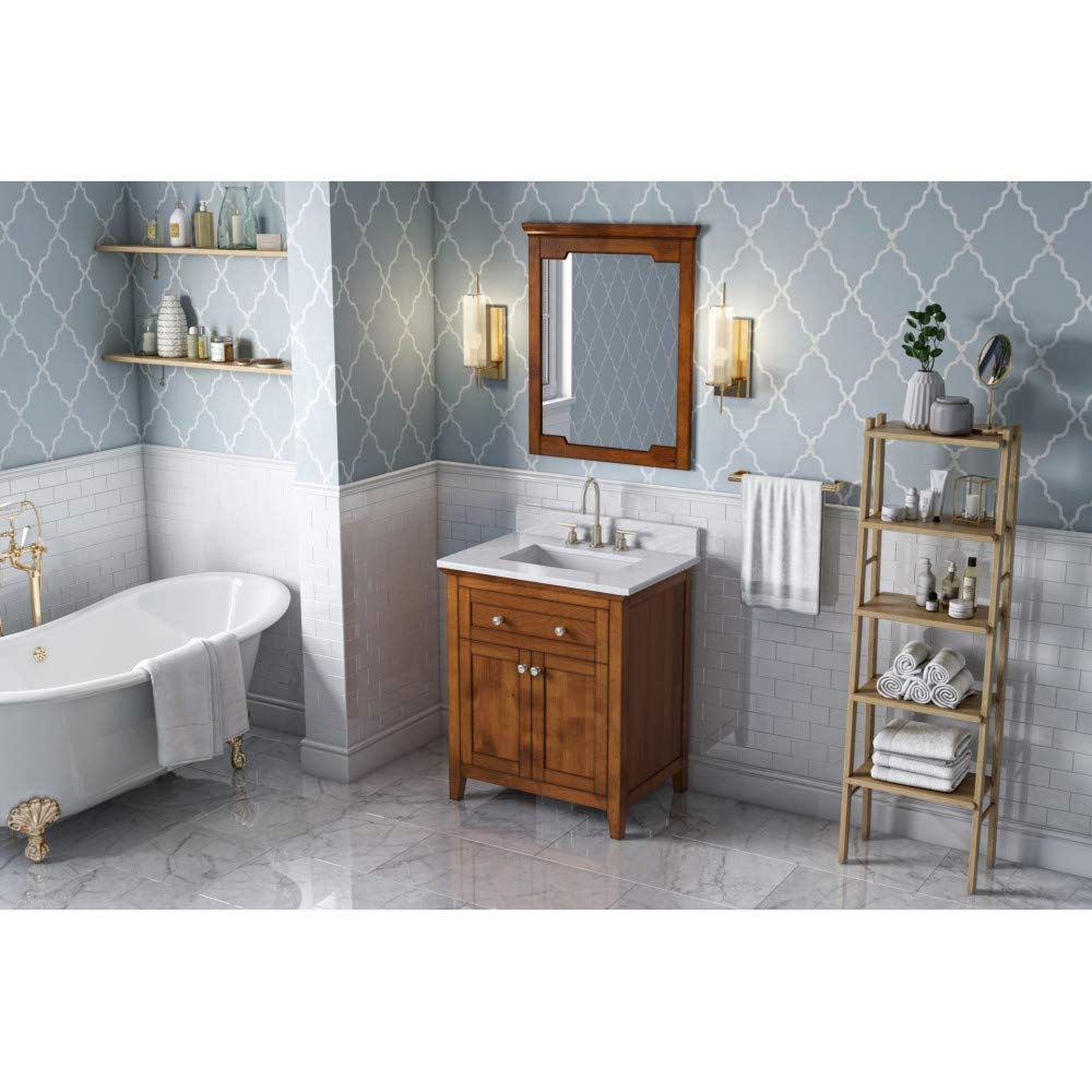 Jeffrey Alexander VKITCHA30CHWCR 30" Chocolate Chatham Vanity, White Carrara Marble Vanity Top, undermount rectangle bowl