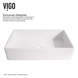 VIGO VGT1232 13.88" L -21.25" W -10.5" H Handmade Countertop White Matte Stone Rectangle Vessel Bathroom Sink Set in Matte White Finish with Chrome Single-Handle Waterfall Faucet and Pop Up Drain