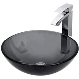 VIGO VGT252 16.5" L -16.5" W -12.0" H Sheer Handmade Countertop Glass Round Vessel Bathroom Sink Set in Sheer Black Finish with Chrome Single-Handle Single Hole Faucet and Pop Up Drain