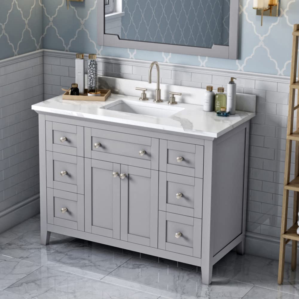 Jeffrey Alexander VKITCHA48GRCQR 48" Grey Chatham Vanity, Calacatta Vienna Quartz Vanity Top, undermount rectangle bowl