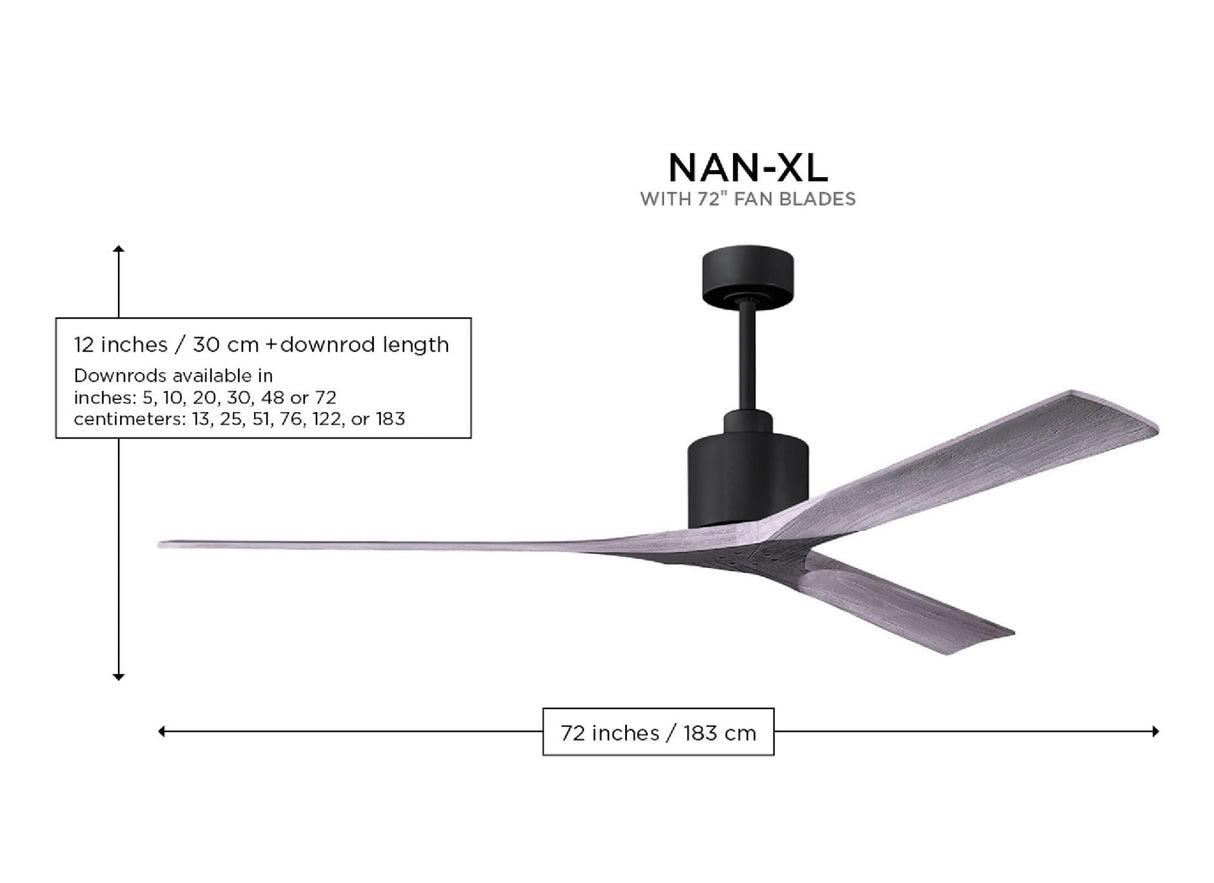 Matthews Fan NKXL-TB-WA-72 Nan XL 6-speed ceiling fan in Matte White finish with 72” solid walnut tone wood blades