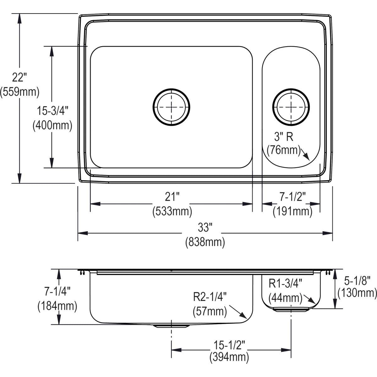 Elkay PSMR3322R4 Sink, Stainless Steel