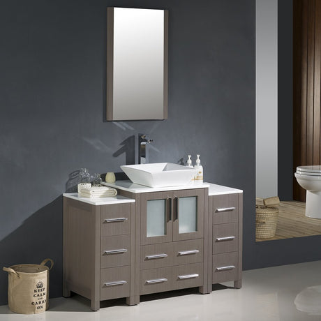 Fresca FVN62-122412GO-VSL Fresca Torino 48" Gray Oak Modern Bathroom Vanity w/ 2 Side Cabinets & Vessel Sink