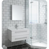 Fresca FVN6130WH-UNS Fresca Lucera 30" White Wall Hung Undermount Sink Modern Bathroom Vanity w/ Medicine Cabinet