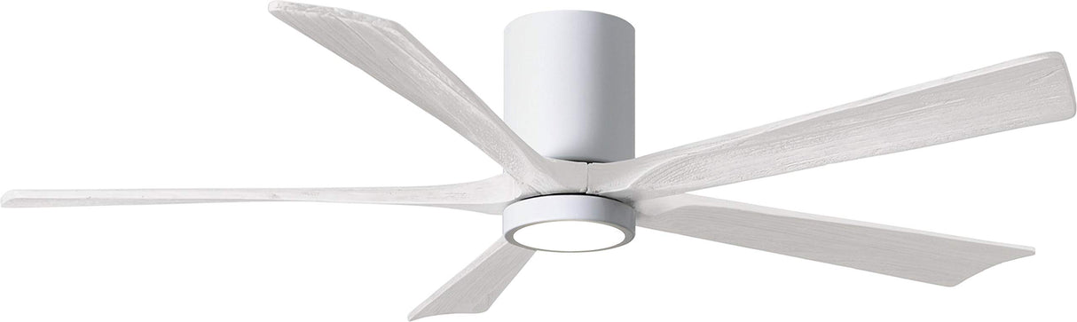 Matthews Fan IR5HLK-WH-MWH-60 IR5HLK five-blade flush mount paddle fan in Gloss White finish with 60” solid matte white wood blades and integrated LED light kit.