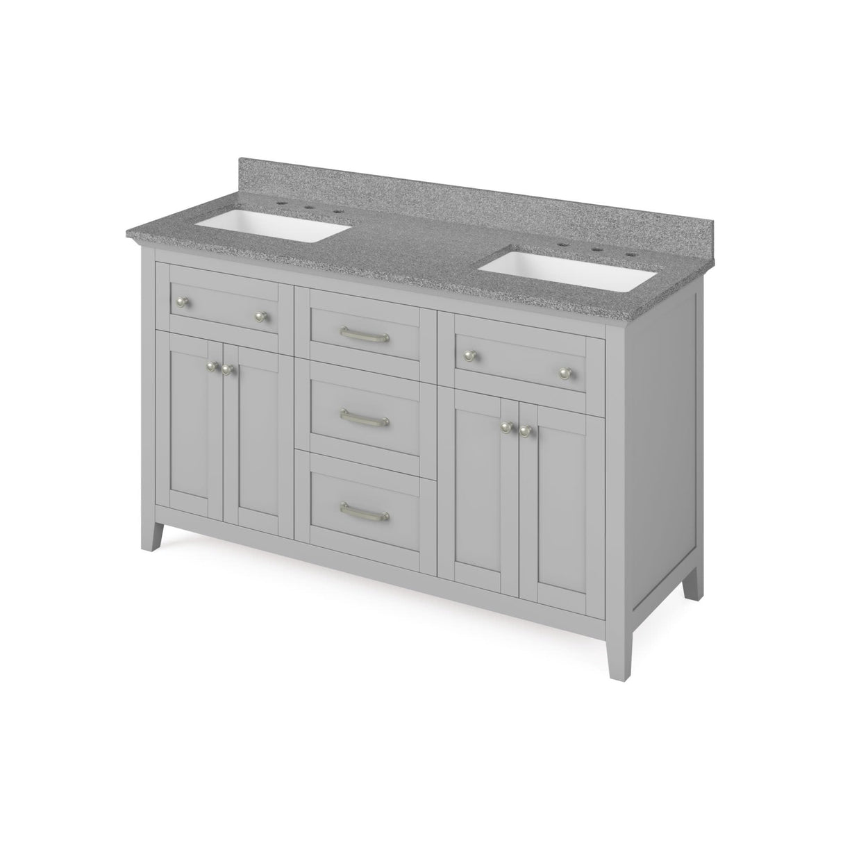 Jeffrey Alexander VKITCHA60GRSGR 60" Grey Chatham Vanity, double bowl, Steel Grey Cultured Marble Vanity Top, two undermount rectangle bowls