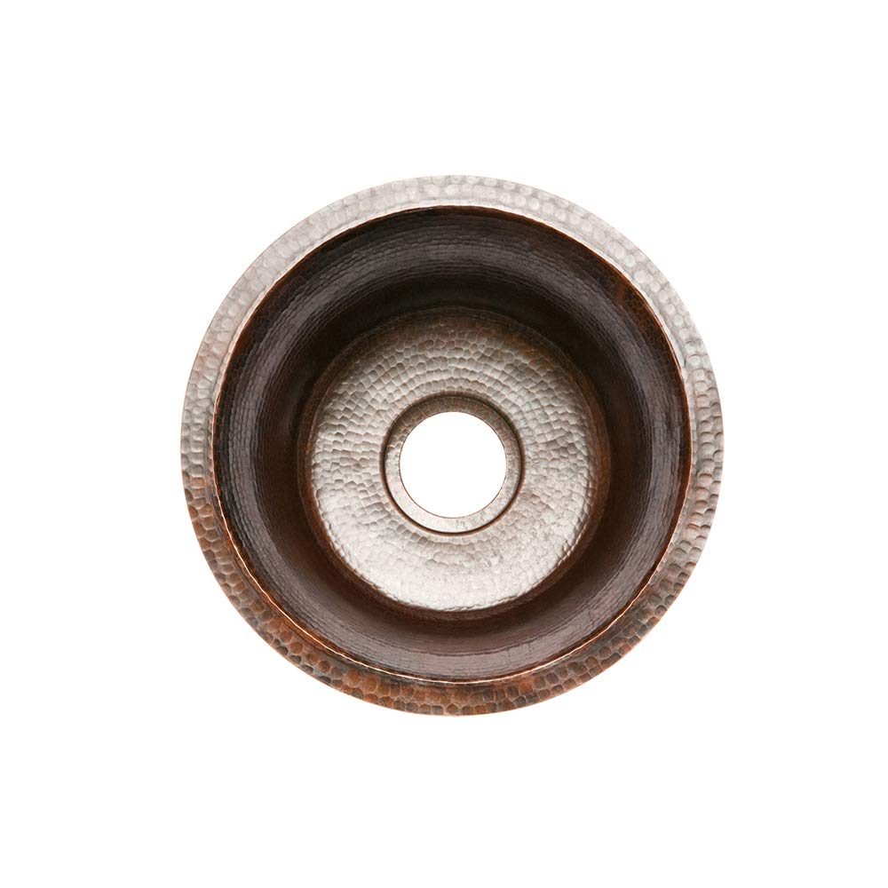 Premier Copper Products BR16DB3 16-Inch Universal Round Hammered Copper Sink with 3.5-Inch Drain Size, Oil Rubbed Bronze