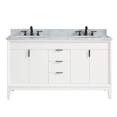 Avanity Emma 61 in. Vanity Combo in White with Carrara White Marble Top