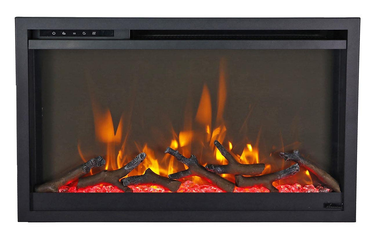 Amantii TRD-33-XS Traditional Xtraslim Smart Electric 33" WiFi Enabled Fireplace, Featuring a Multi Function Remote Control, Multi Flame Speeds and Clear Glass Media