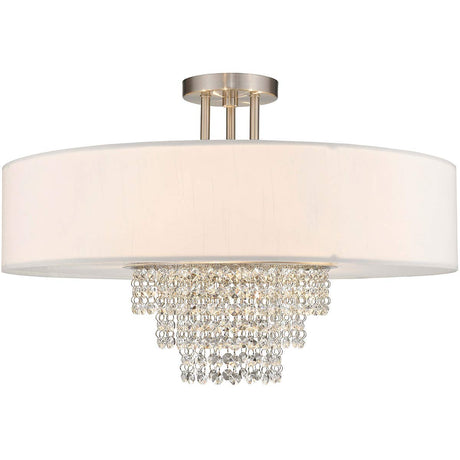 Livex Lighting 51029-91 Crystal Accents Five Light Ceiling Mount from Carlisle Collection in Pwt, Nckl, B/S, Slvr. Finish, Brushed Nickel
