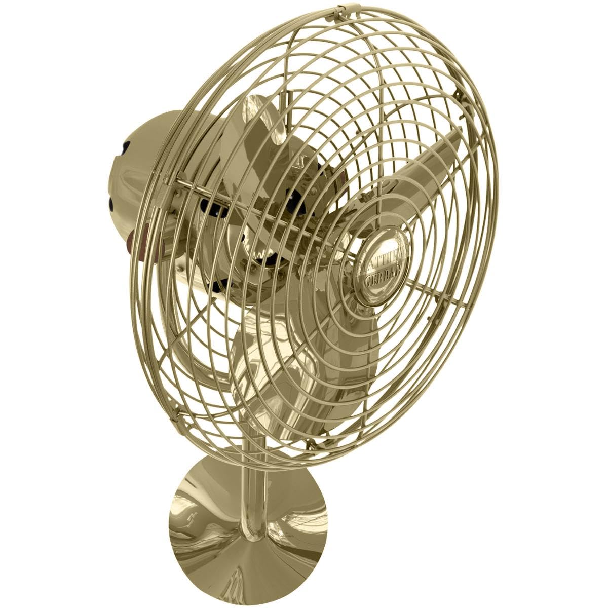 Matthews Fan MP-PB-MTL Michelle Parede vintage style wall fan in polished brass finish.