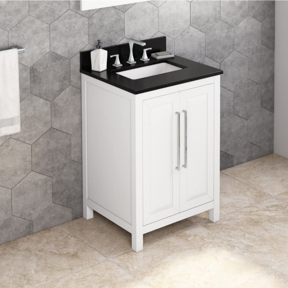 Jeffrey Alexander VKITCAD24WHBGR 24" White Cade Vanity, Black Granite Vanity Top, undermount rectangle bowl