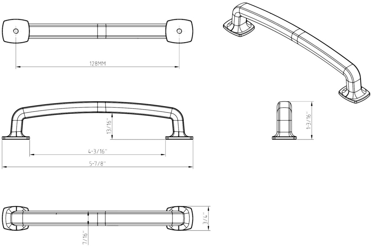 Jeffrey Alexander MO6373-128NI 128 mm Center-to-Center Polished Nickel Belcastel 1 Cabinet Pull