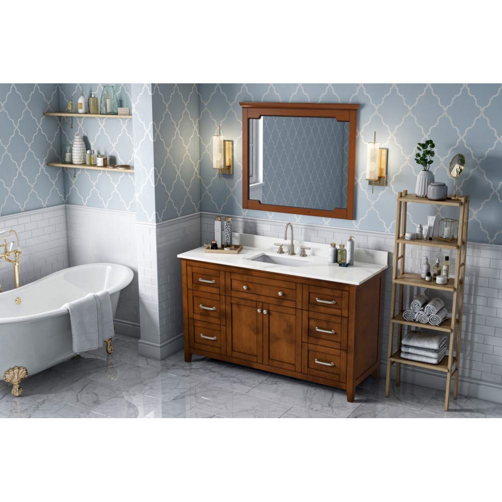 Jeffrey Alexander VKITCHA60SCHCQR 60" Chocolate Chatham Vanity, Calacatta Vienna Quartz Vanity Top, undermount rectangle bowl