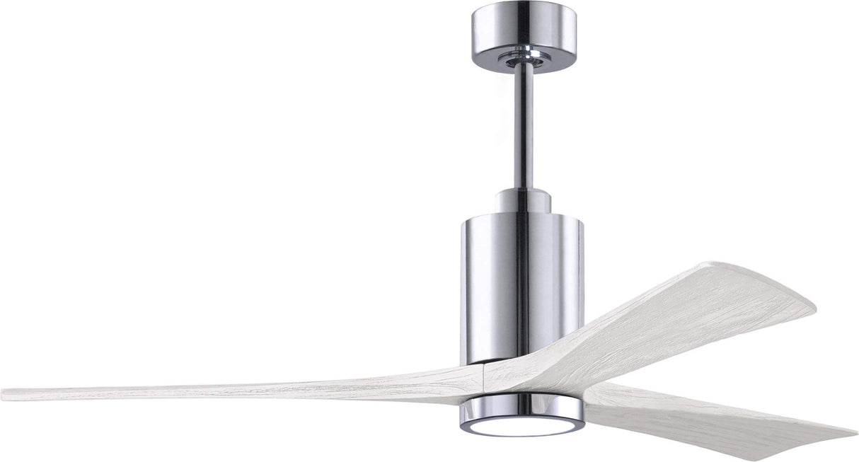 Matthews Fan PA3-CR-MWH-60 Patricia-3 three-blade ceiling fan in Polished Chrome finish with 60” solid matte white wood blades and dimmable LED light kit