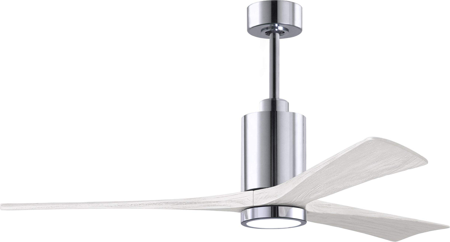 Matthews Fan PA3-CR-MWH-60 Patricia-3 three-blade ceiling fan in Polished Chrome finish with 60” solid matte white wood blades and dimmable LED light kit
