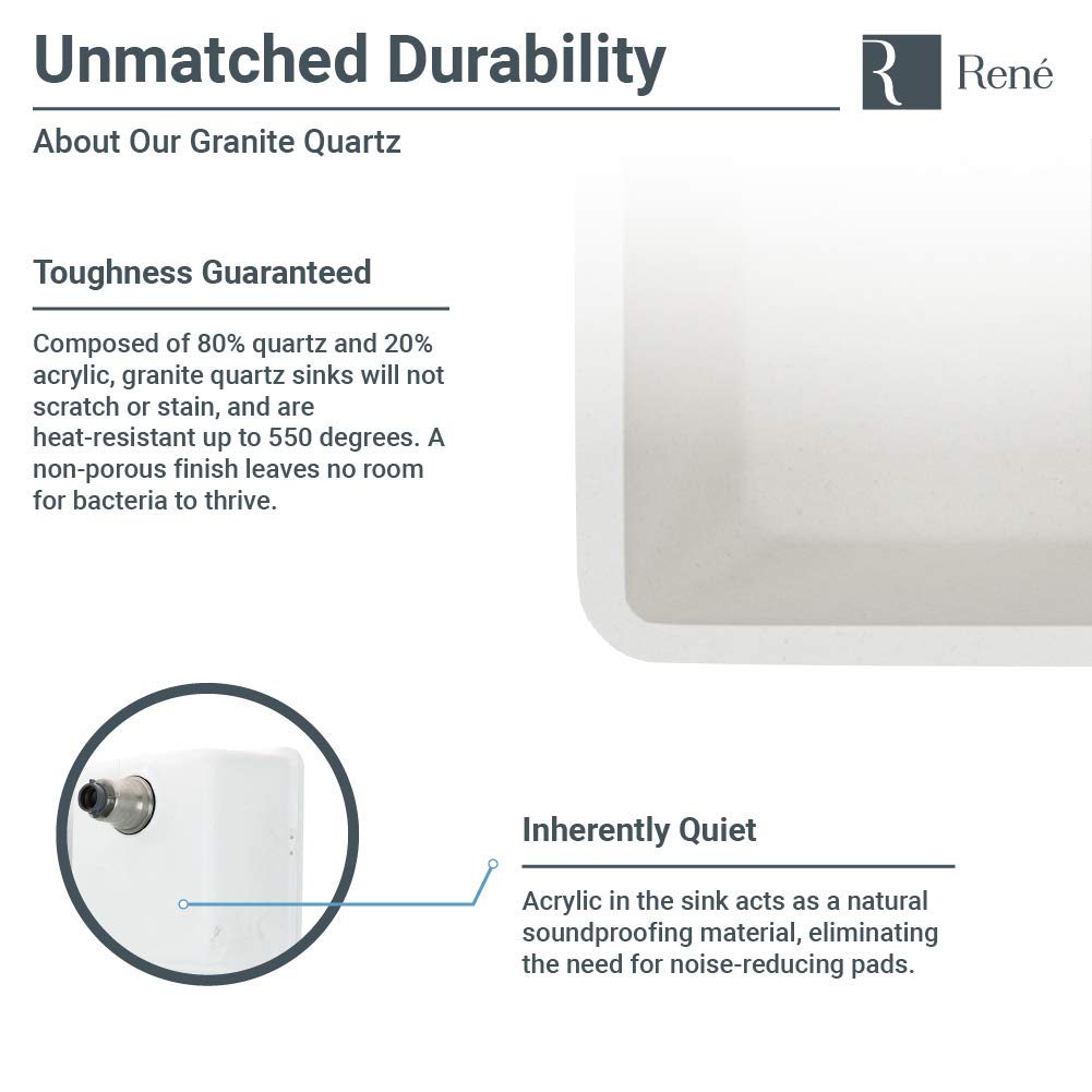 R3-1002-IVR-ST-CGF Ivory Equal Double Bowl Quartz Kitchen Sink with Two Grids and Matching Colored Strainer and Flange