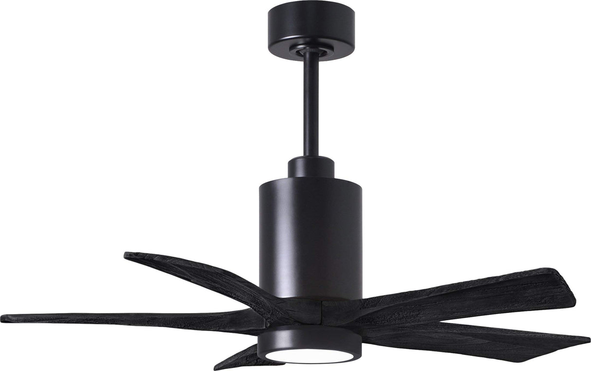 Matthews Fan PA5-BK-BK-42 Patricia-5 five-blade ceiling fan in Matte Black finish with 42” solid matte black wood blades and dimmable LED light kit 