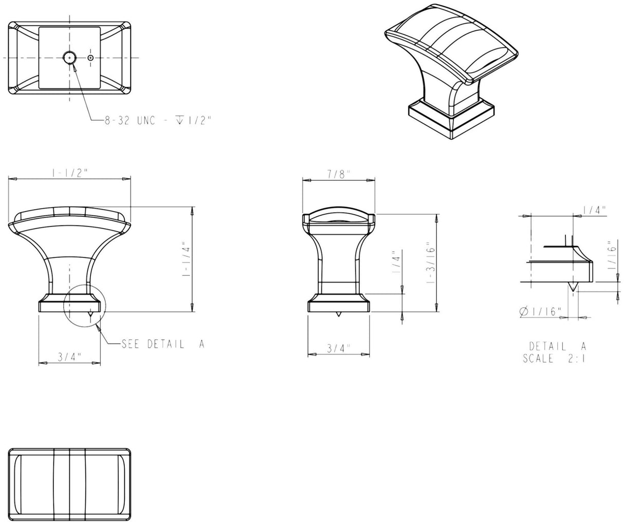 Jeffrey Alexander 435L-DACM 1-1/2" Overall Length Gun Metal Rectangle Annadale Cabinet Knob