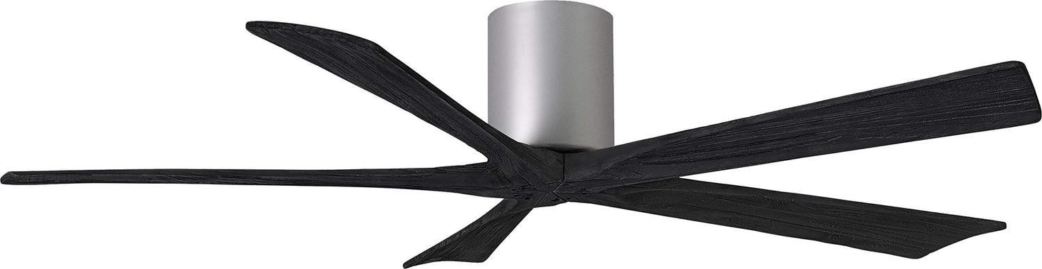 Matthews Fan IR5H-BN-BK-60 Irene-5H five-blade flush mount paddle fan in Brushed Nickel finish with 60” solid matte black wood blades.
