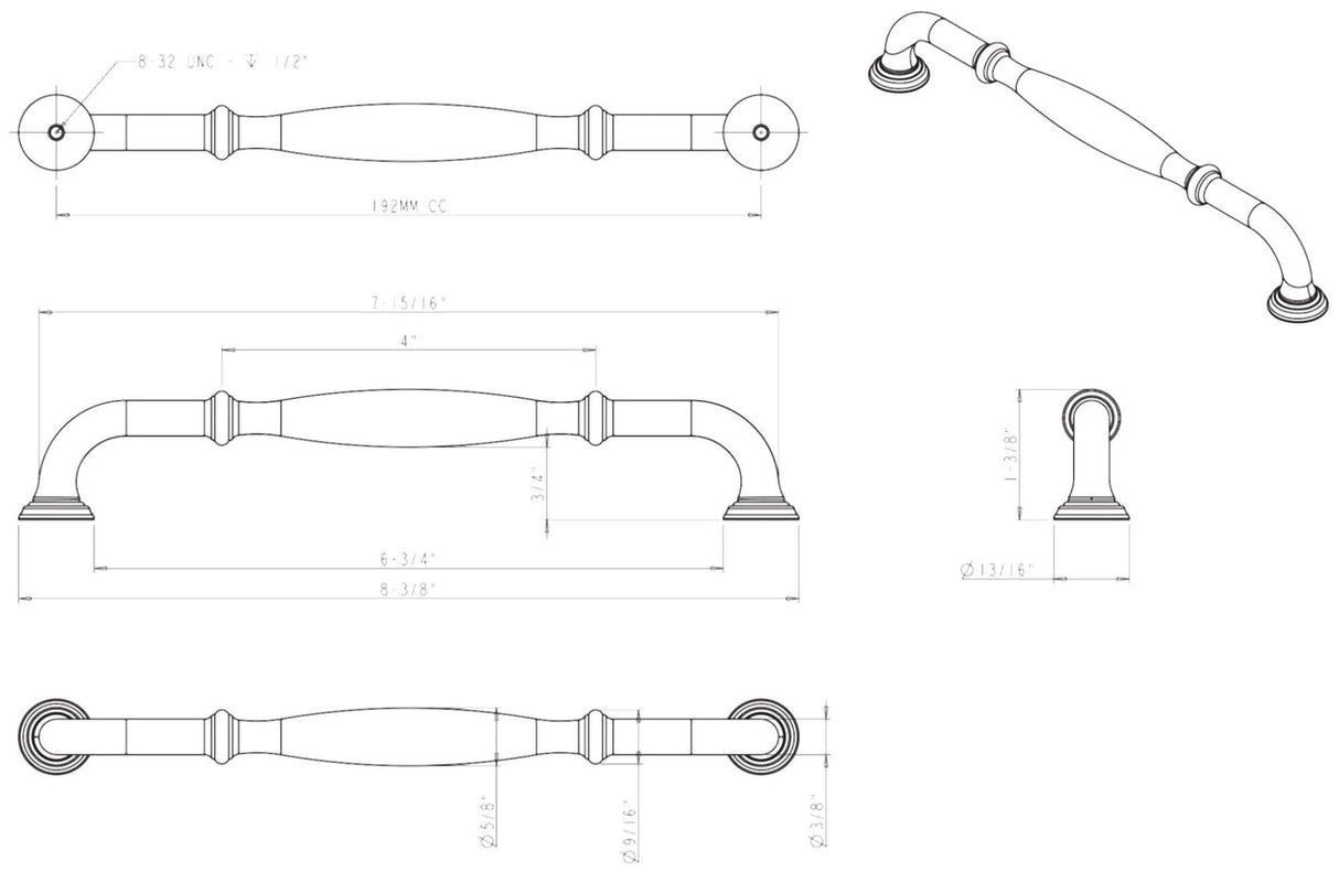 Jeffrey Alexander 658-192SBZ 192 mm Center-to-Center Satin Bronze Tiffany Cabinet Pull