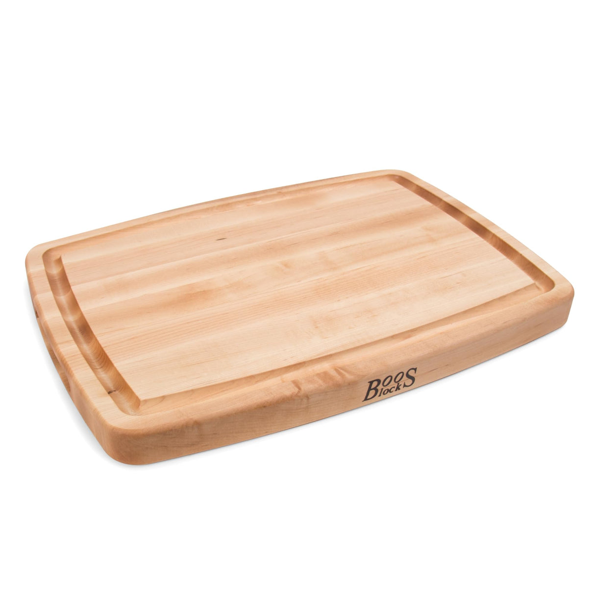 John Boos CB1050-1M2014150 Maple Wood Cutting Board for Kitchen Prep 20 x 14 Inches, 1.5 Inch Thick Edge Grain Reversible Oval Charcuterie Block with Juice Groove 20X14X1.5 MPL-EDGE GR-