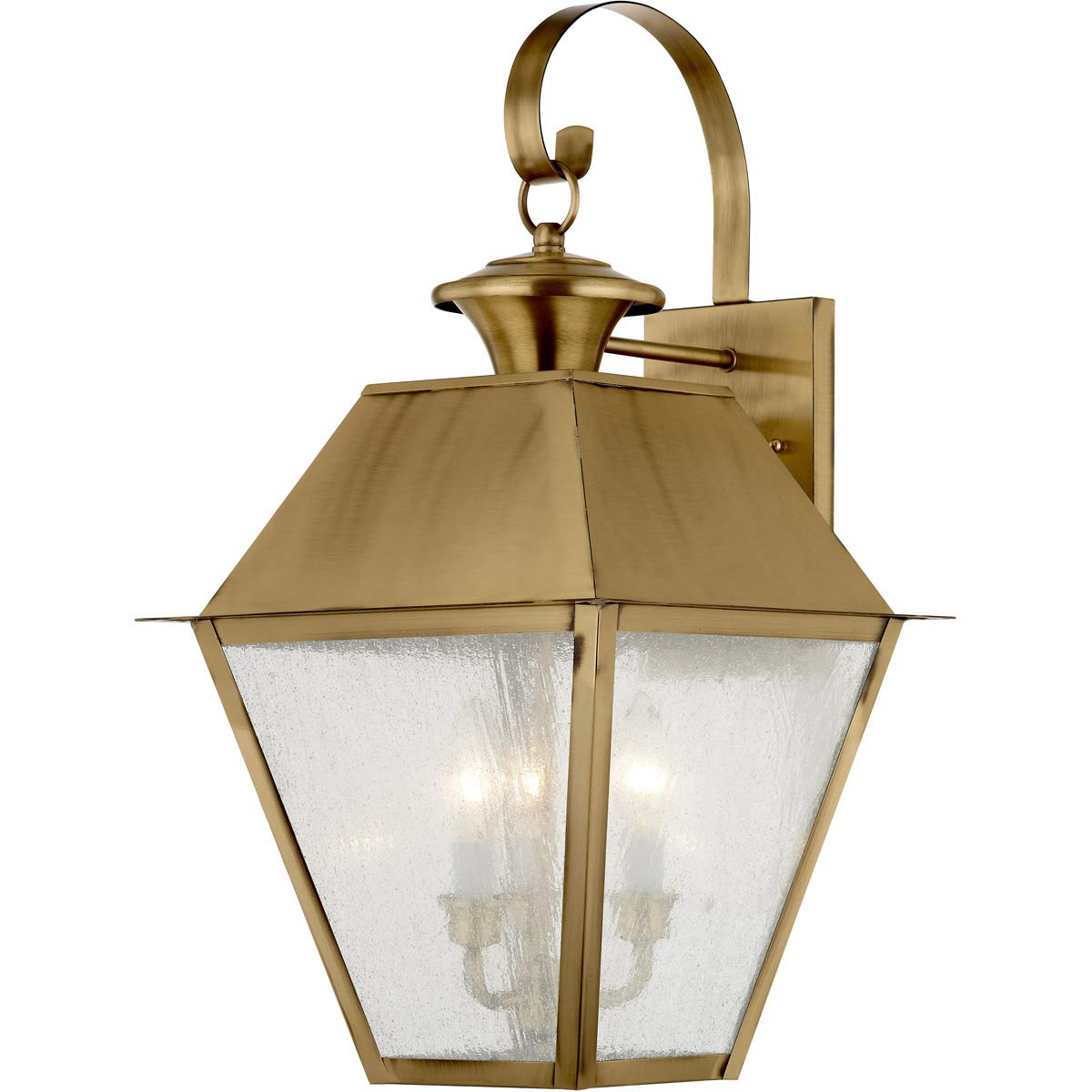 Livex Lighting 2168-01 Transitional Three Light Outdoor Wall Lantern from Mansfield Collection Finish, Antique Brass