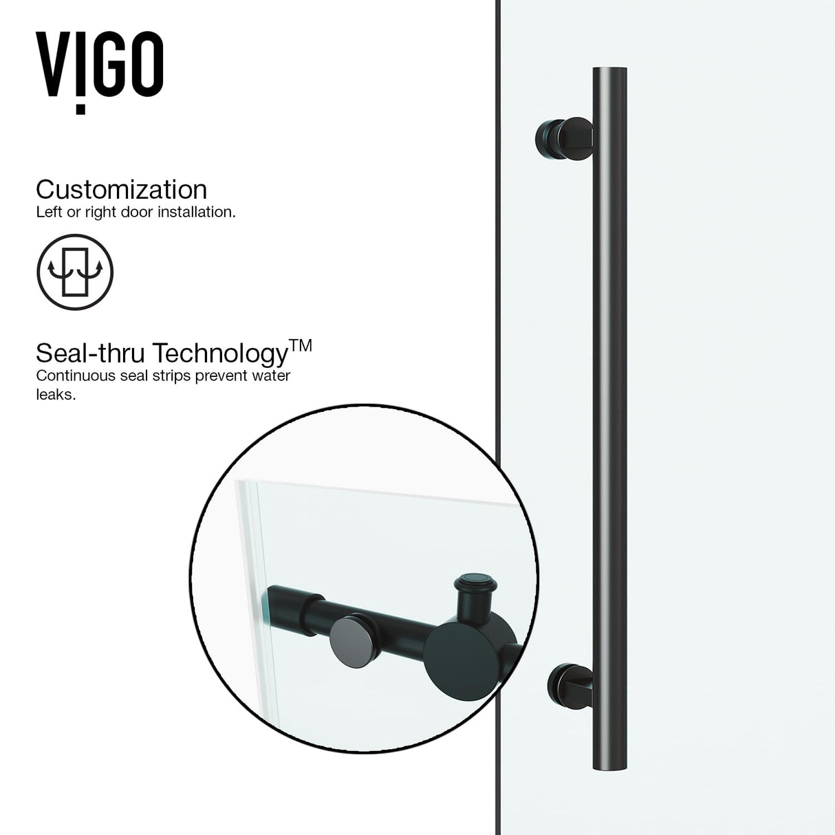 VIGO Adjustable 68-72" W x 74" H Elan Frameless Sliding Shower Door with Clear Tempered Glass, Reversible Handle in Matte Black