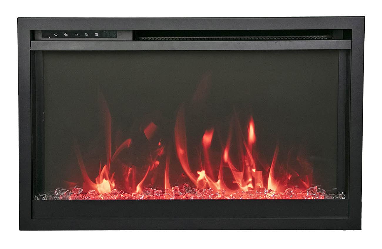 Amantii TRD-33-XS Traditional Xtraslim Smart Electric 33" WiFi Enabled Fireplace, Featuring a Multi Function Remote Control, Multi Flame Speeds and Clear Glass Media