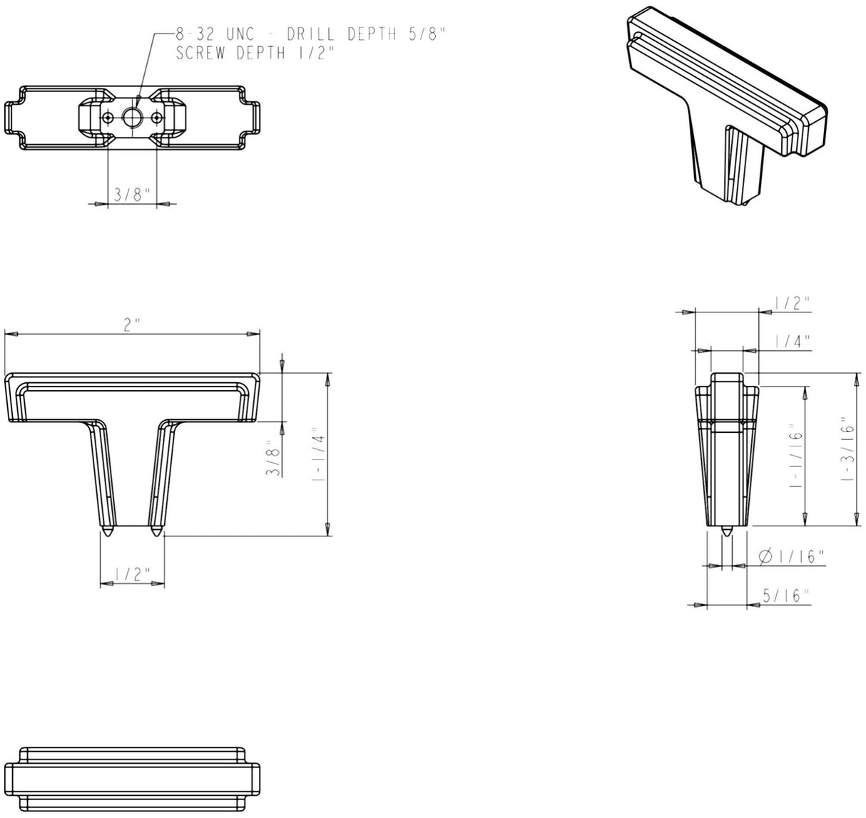 Jeffrey Alexander 259BNBDL 2" Brushed Pewter Lexa Cabinet "T" Knob