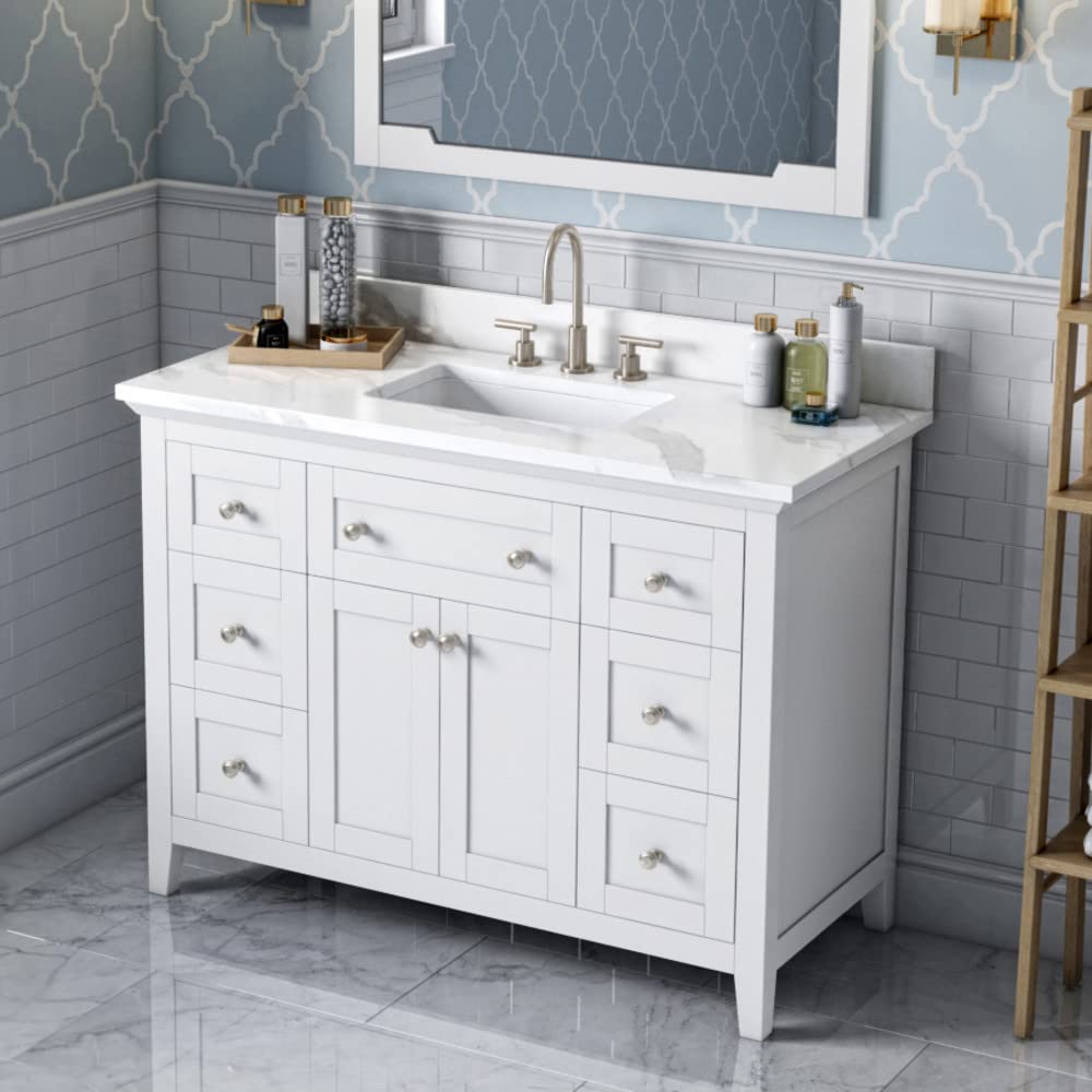 Jeffrey Alexander VKITCHA48WHCQR 48" White Chatham Vanity, Calacatta Vienna Quartz Vanity Top, undermount rectangle bowl