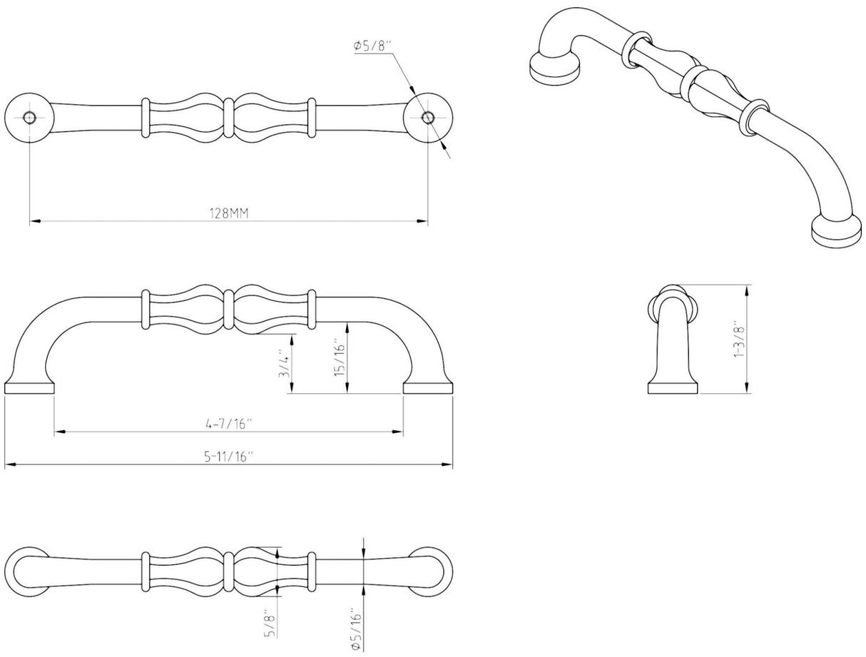 Jeffrey Alexander 818-128BNBDL 128 mm Center-to-Center Brushed Pewter Bella Cabinet Pull