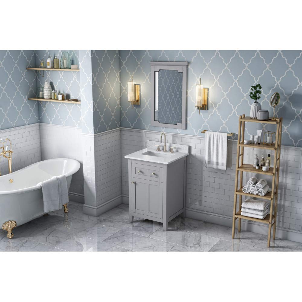 Jeffrey Alexander VKITCHA24GRWCR 24" Grey Chatham Vanity, White Carrara Marble Vanity Top, undermount rectangle bowl