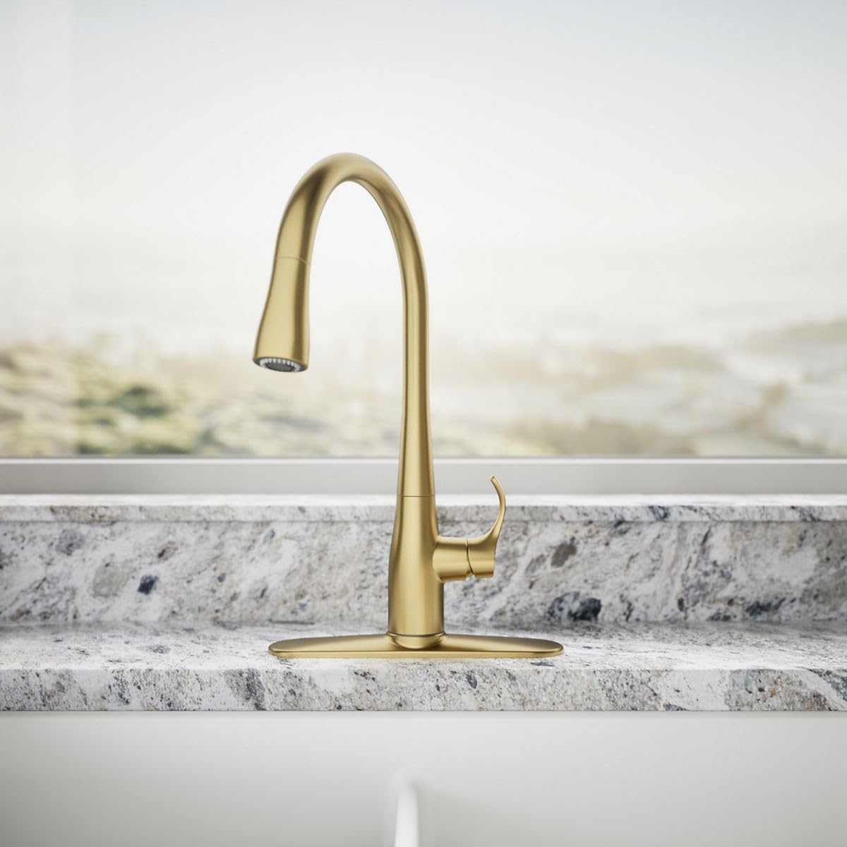 Kohler 596-2MB Simplice Pull Down Kitchen Faucet, 3-Spray Faucet, Kitchen Sink Faucet with Pull Down Sprayer, Vibrant Brushed Moderne Brass