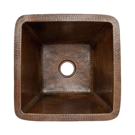 Premier Copper Products BS15DB2 15-Inch Universal Square Hammered Copper Bar Sink with 2-Inch Drain Size, Oil Rubbed Bronze