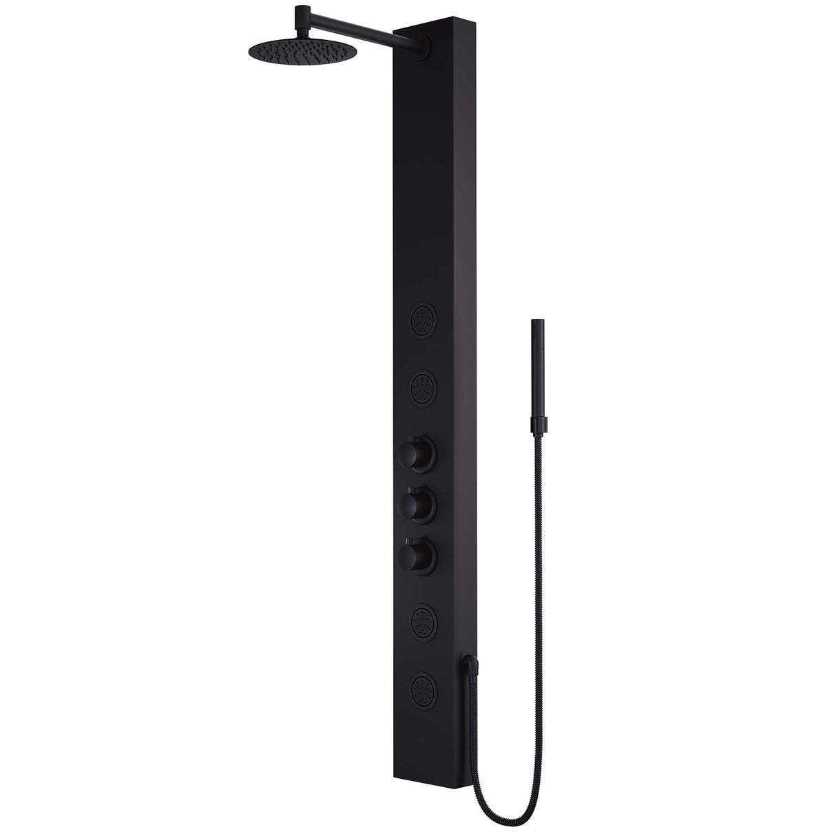 VIGO 20" W x 59" H Ellington 4-Jet Matte Black Shower Panel, Thermostatic, Volume, Dual Function Control Type and Handheld Showerhead - VG08013MB