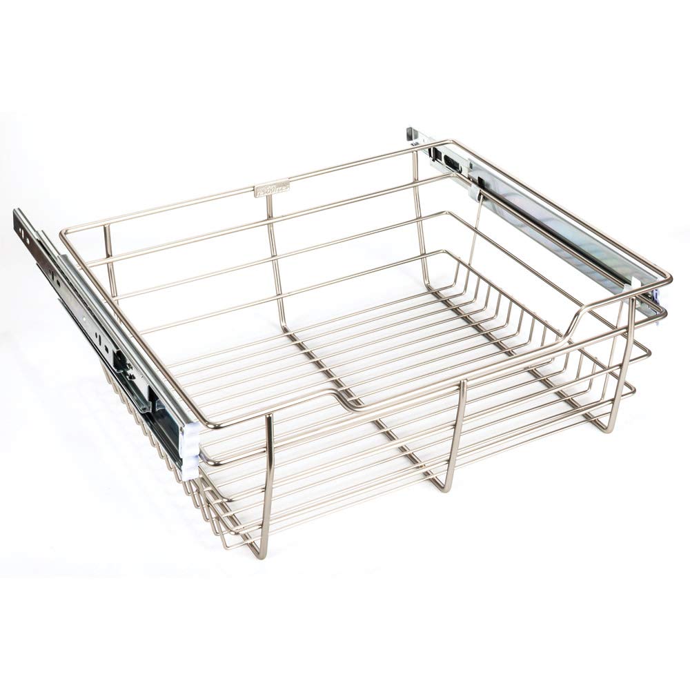 Hardware Resources POB1-14296SN Satin Nickel Closet Pullout Basket with Slides 14"D x 29"W x 6"H